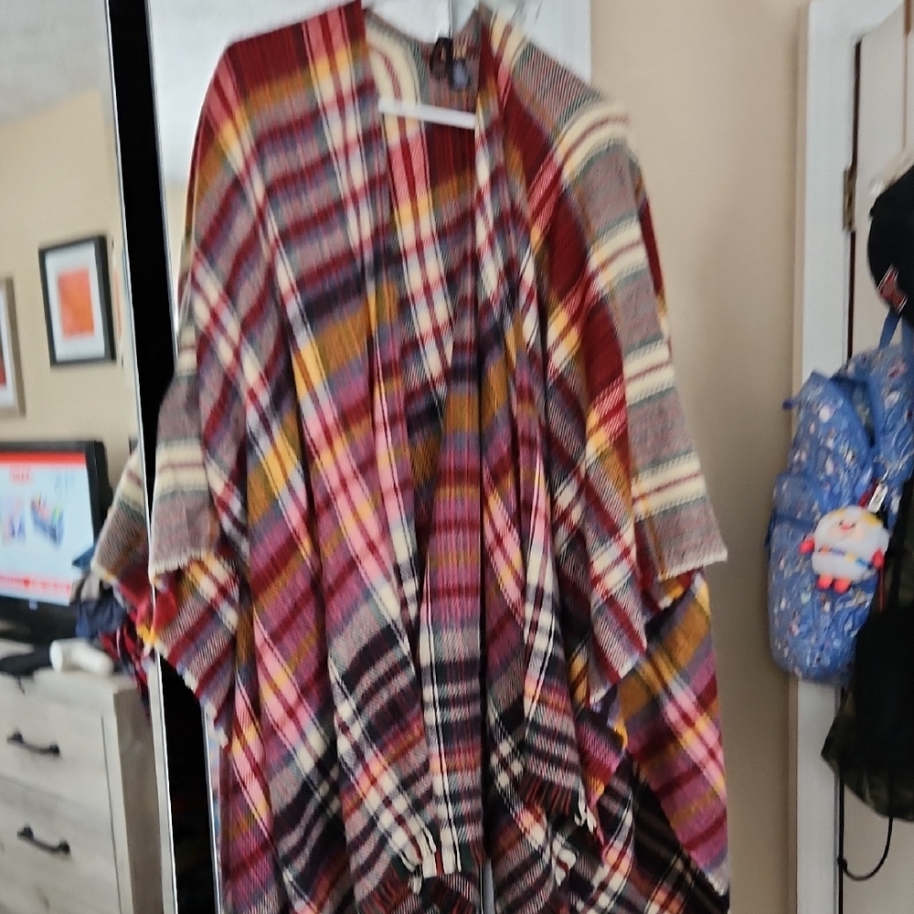 Plaid Multicolor Women's Poncho